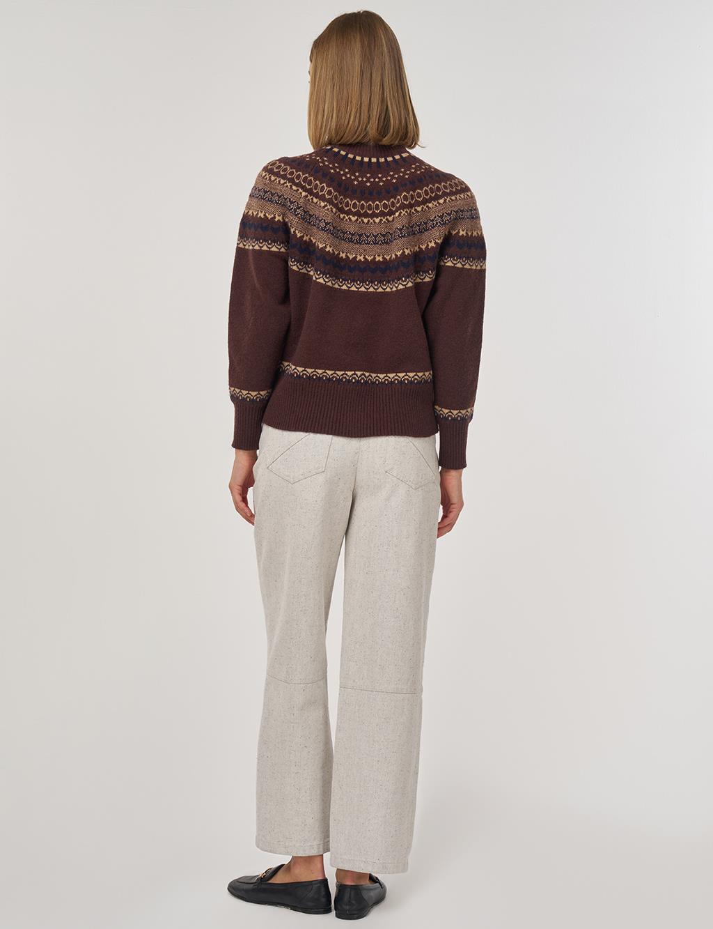 Patterned Turtleneck Sweater in Dark Coffee