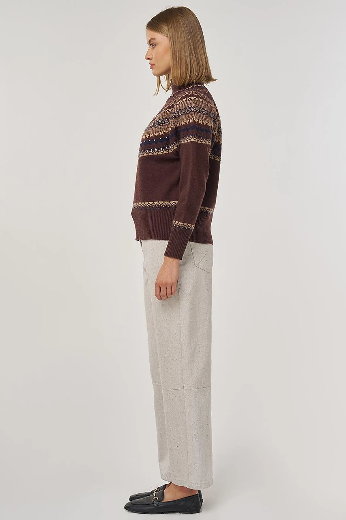Patterned Turtleneck Sweater in Dark Coffee