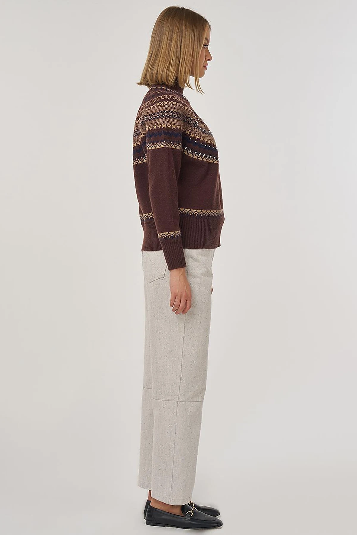 Patterned Turtleneck Sweater in Dark Coffee