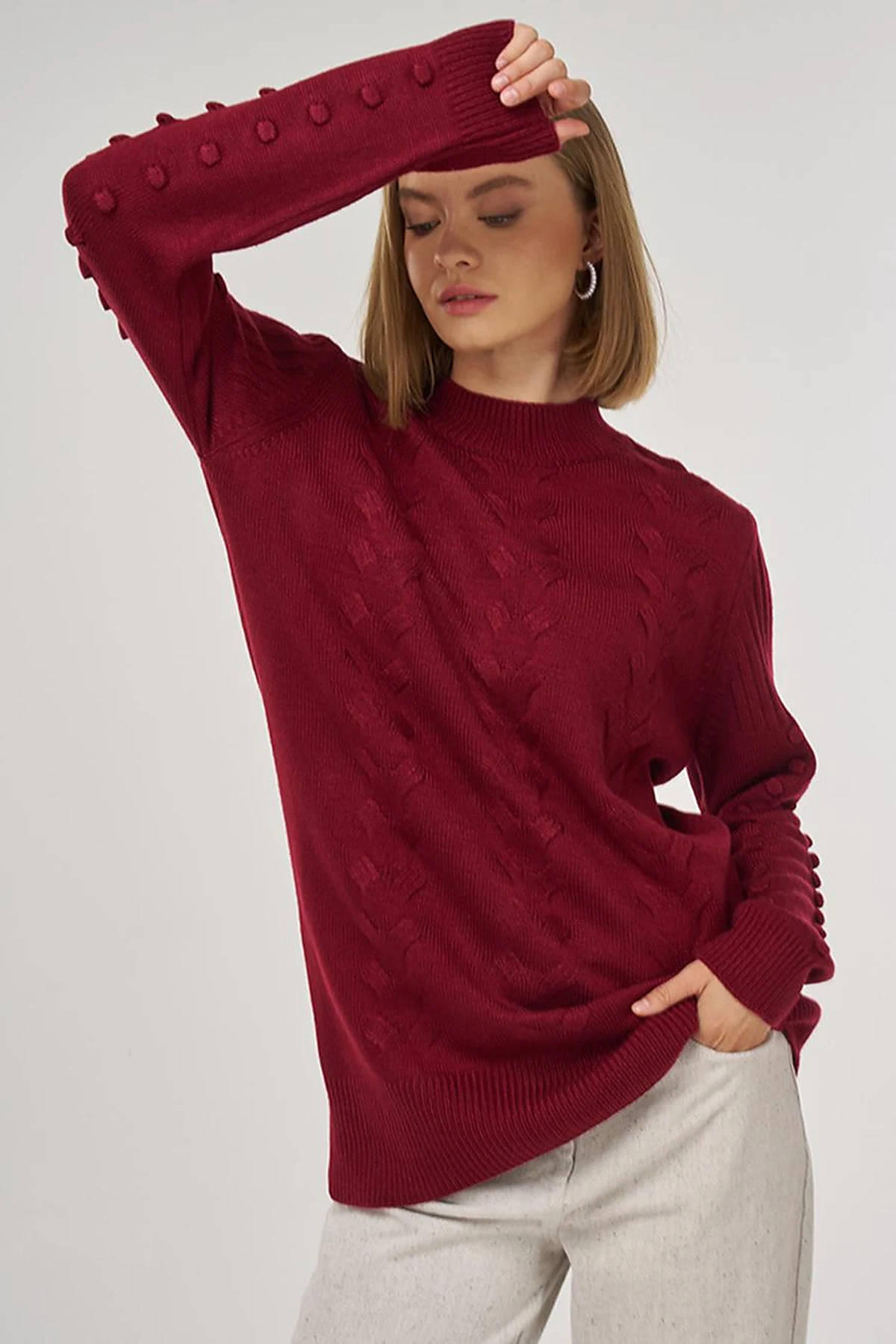 Crochet Knit Tunic in Dark Burgundy