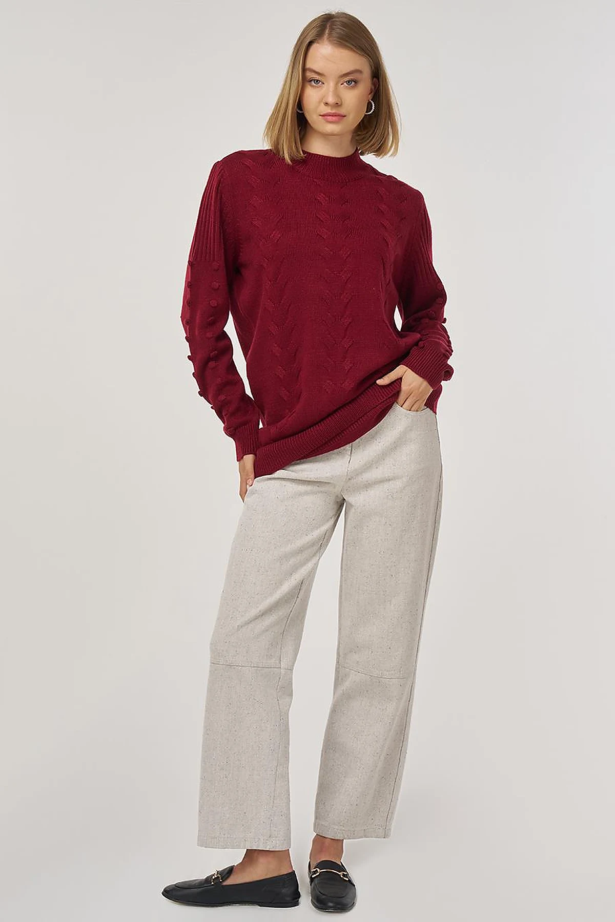 Crochet Knit Tunic in Dark Burgundy