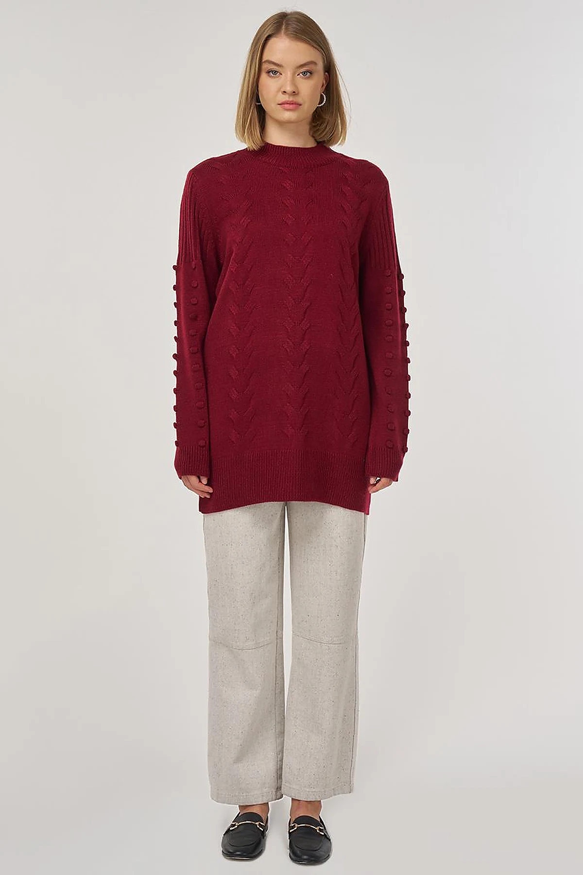 Crochet Knit Tunic in Dark Burgundy