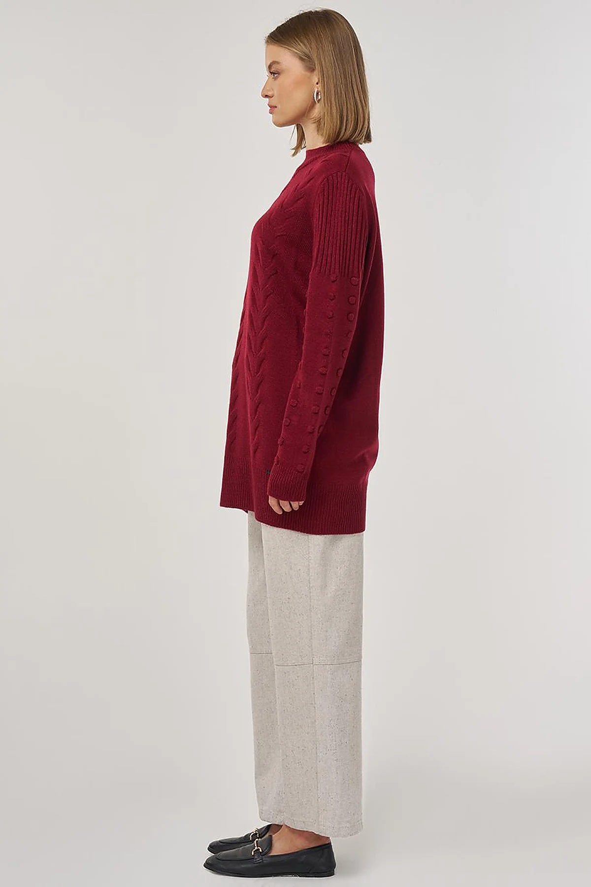 Crochet Knit Tunic in Dark Burgundy