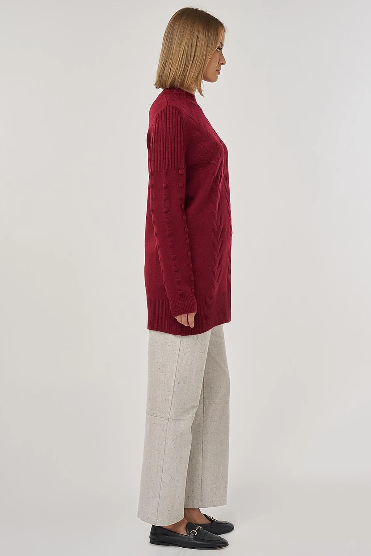 Crochet Knit Tunic in Dark Burgundy