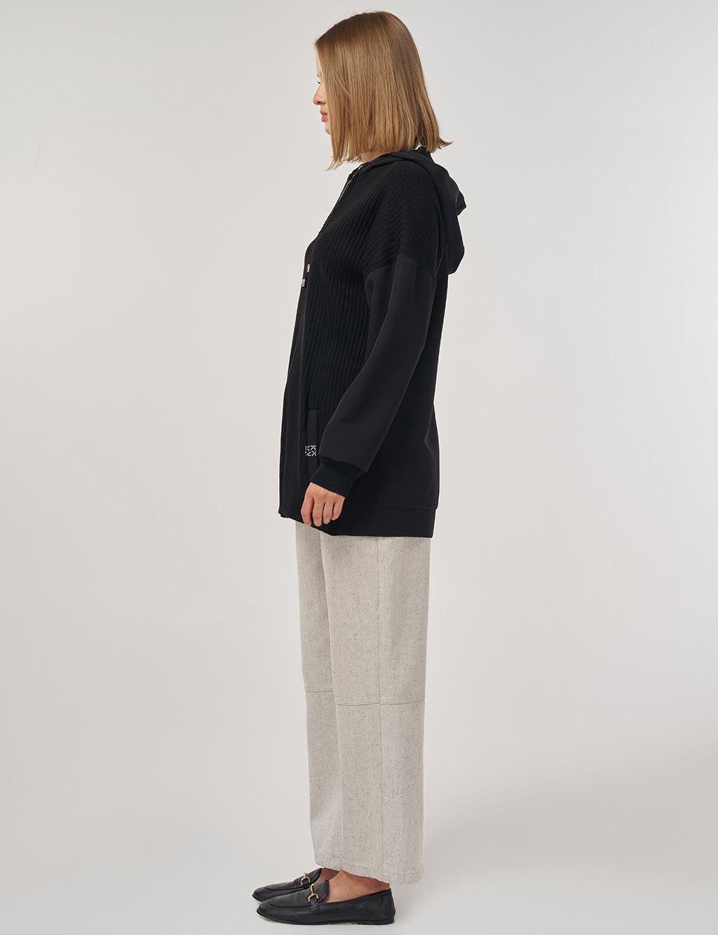 Triko Garnili Rahat Kesim Hırka Siyah 