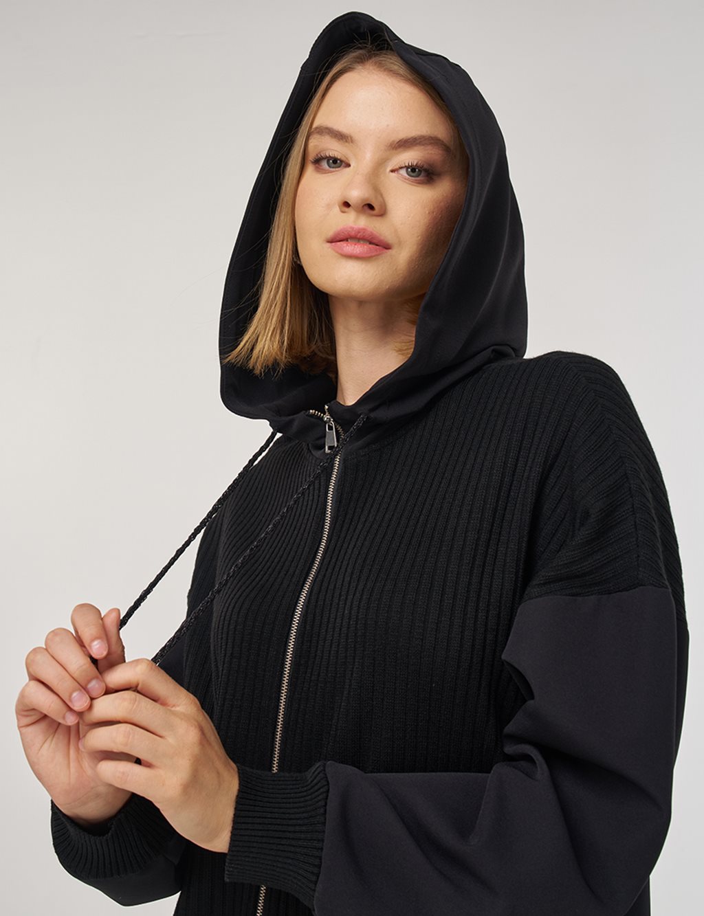 Triko Garnili Rahat Kesim Hırka Siyah 