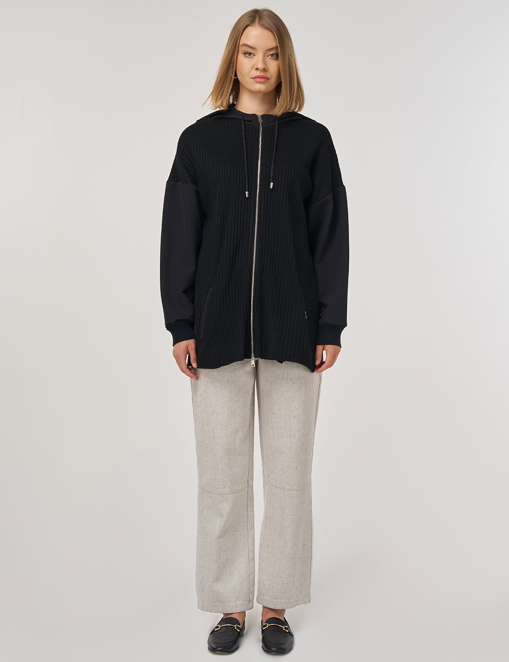 Triko Garnili Rahat Kesim Hırka Siyah 