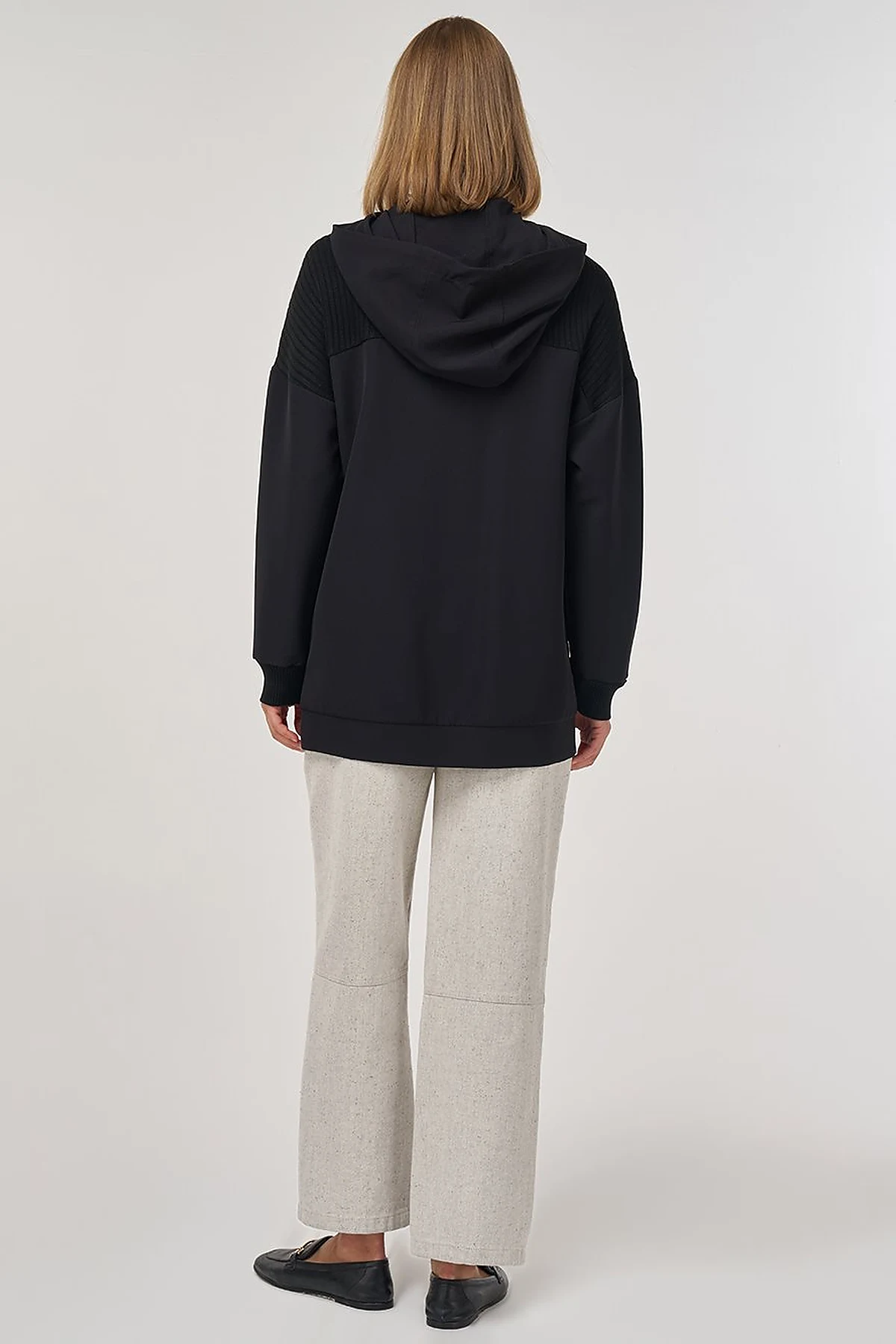Knit-Trimmed Relaxed Fit Cardigan in Black