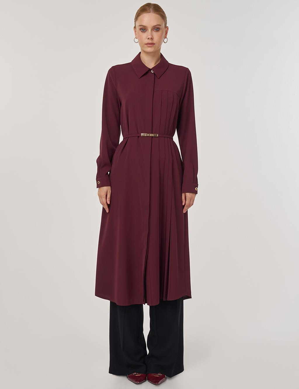 Pileli Uzun Tunik Bordo