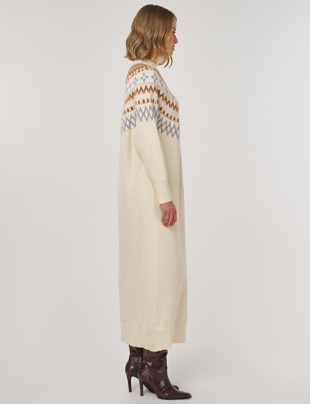 Patterned Knit Dress Cream