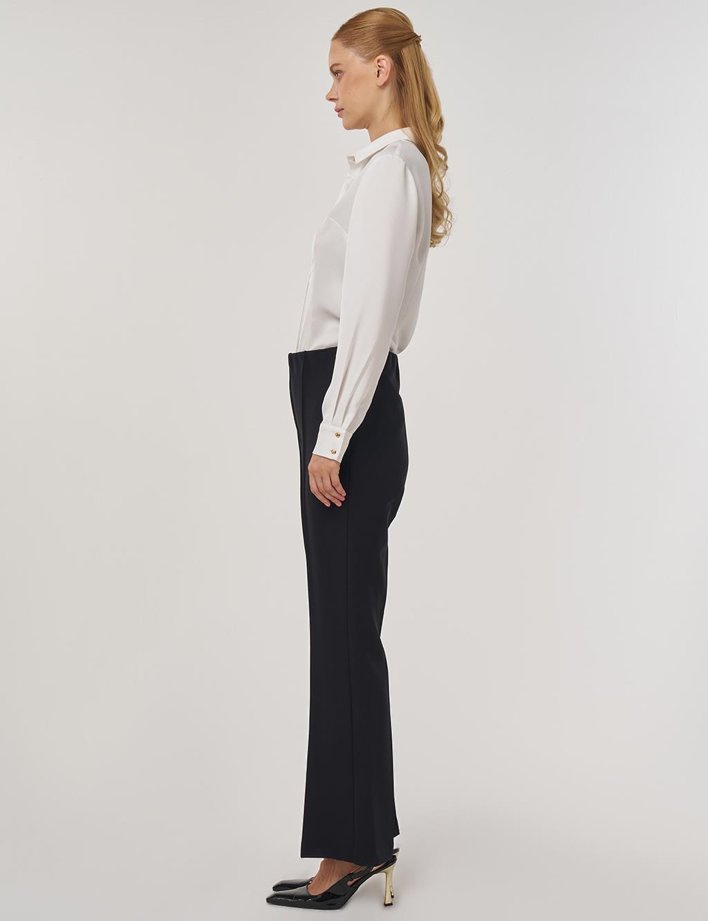 Flare Fit Çimalı Pantolon Siyah