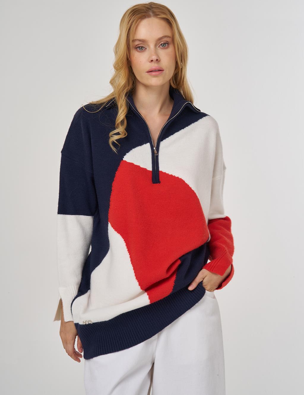 Color-Blocked Knit Tunic in Coral