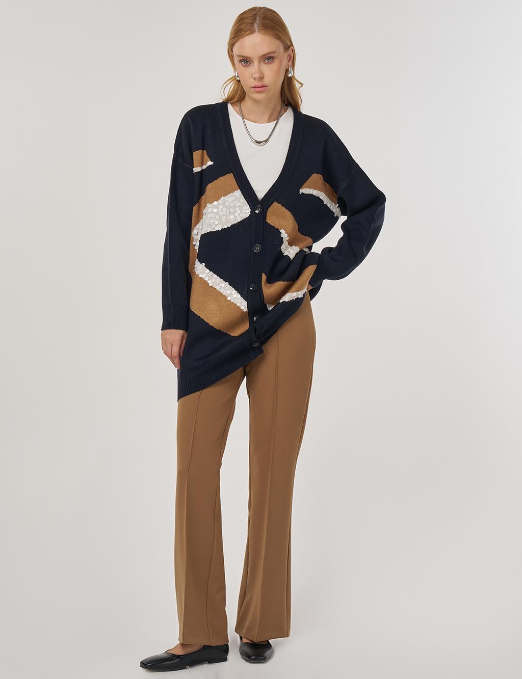 Color-Block Knit Cardigan Navy