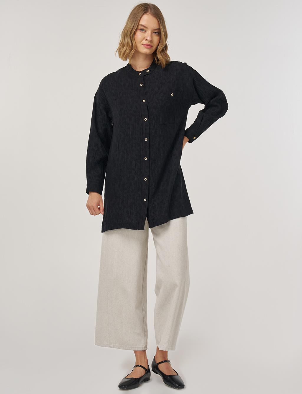 Hakim Yaka Lyocell Bluz Siyah