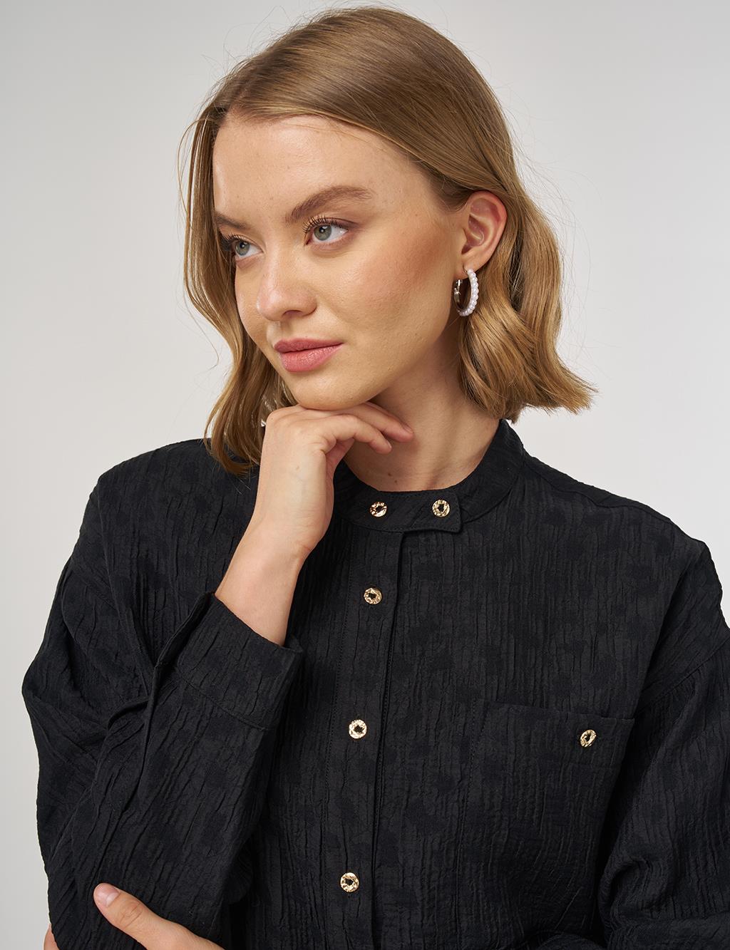 Hakim Yaka Lyocell Bluz Siyah