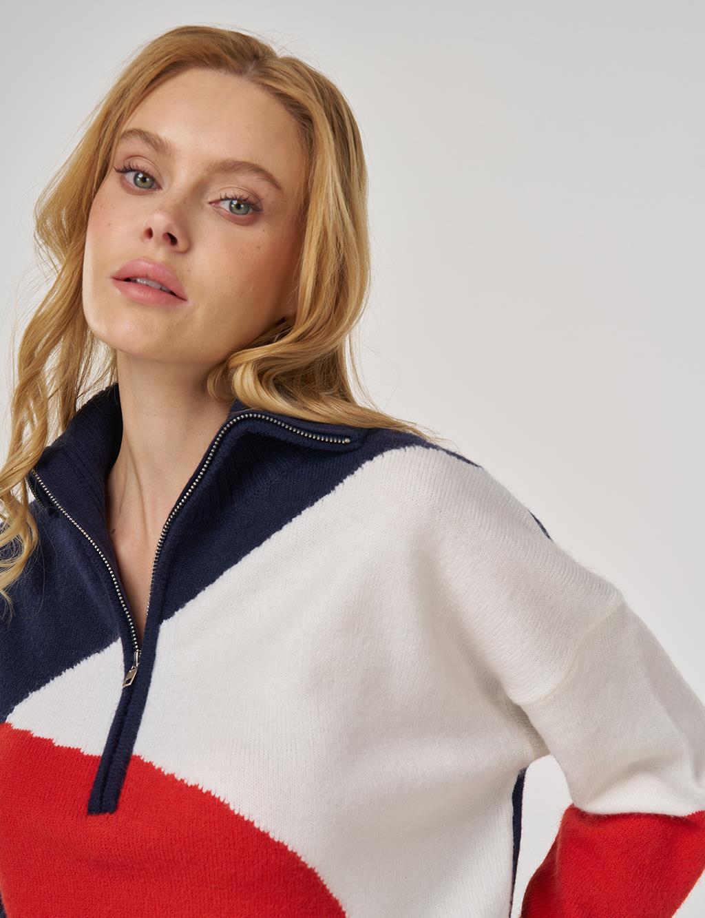 Color-Blocked Knit Tunic in Coral