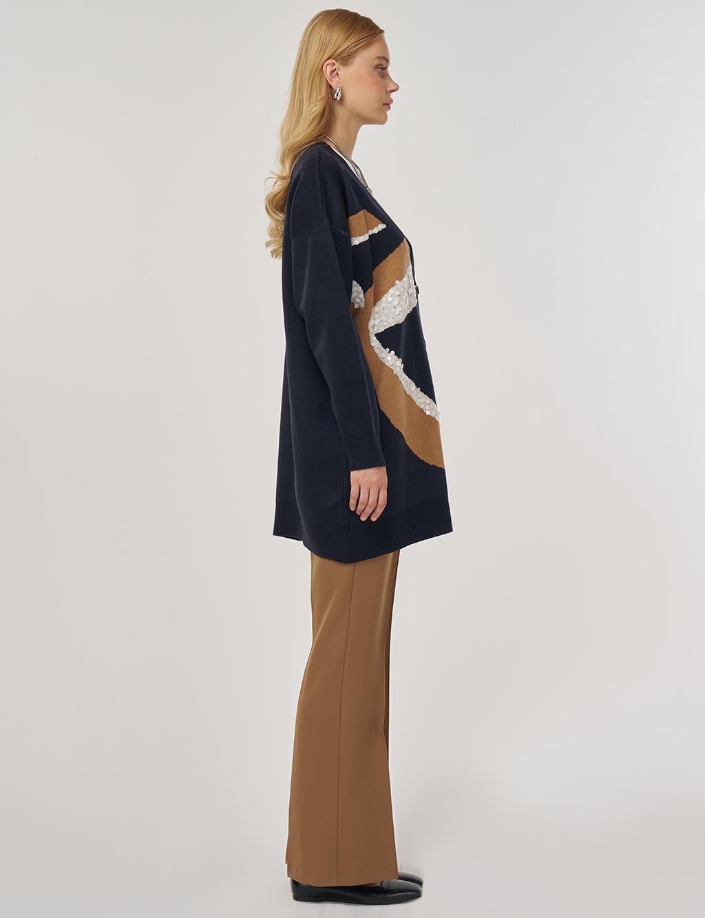 Color-Block Knit Cardigan Navy