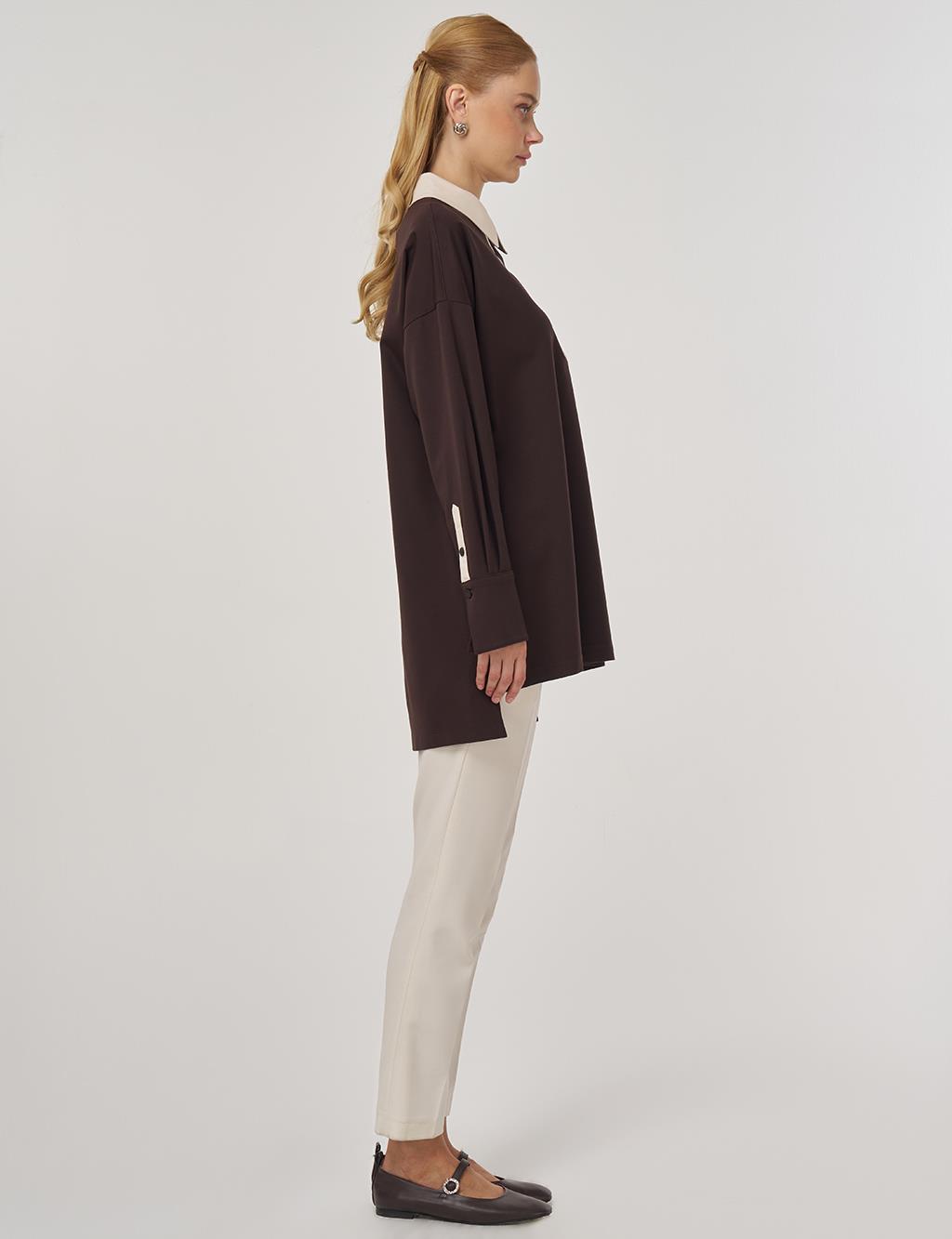 Cuff Detailed Tunic Dark Brown