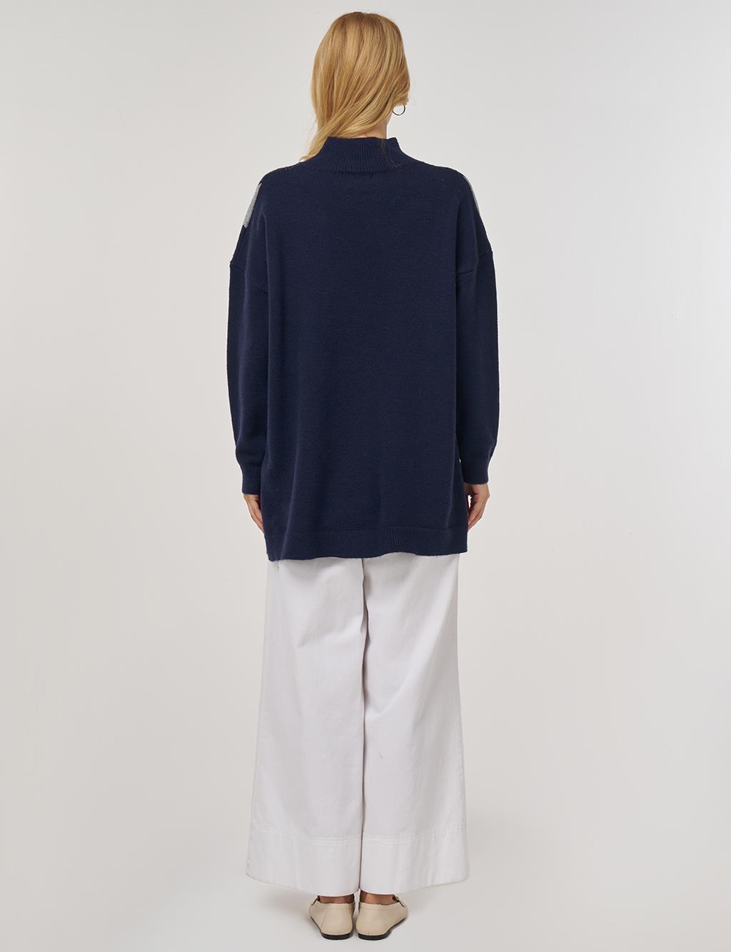 Argyle Pattern Knit Tunic Navy Blue