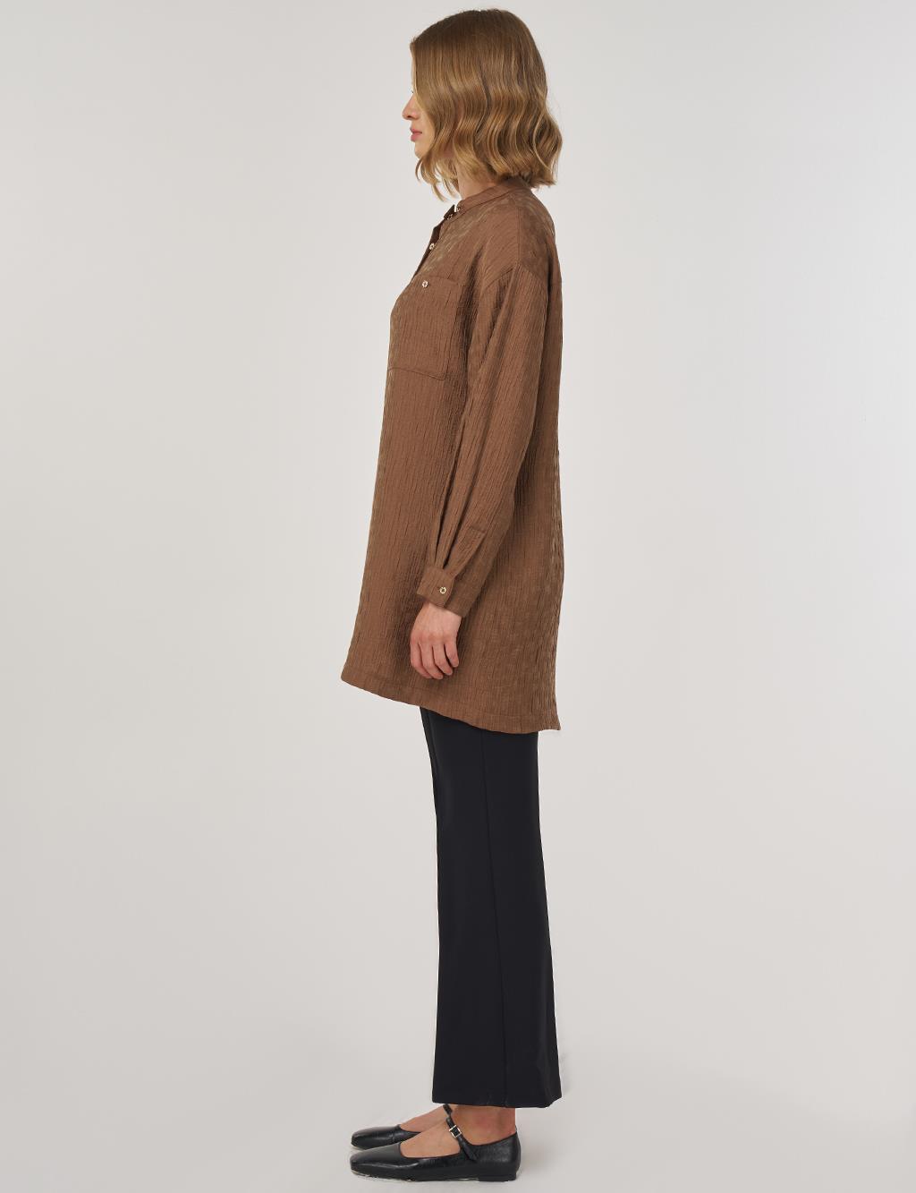 Hakim Yaka Lyocell Bluz Koyu Oliv