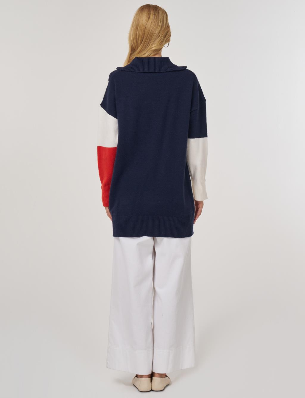 Color-Blocked Knit Tunic in Coral