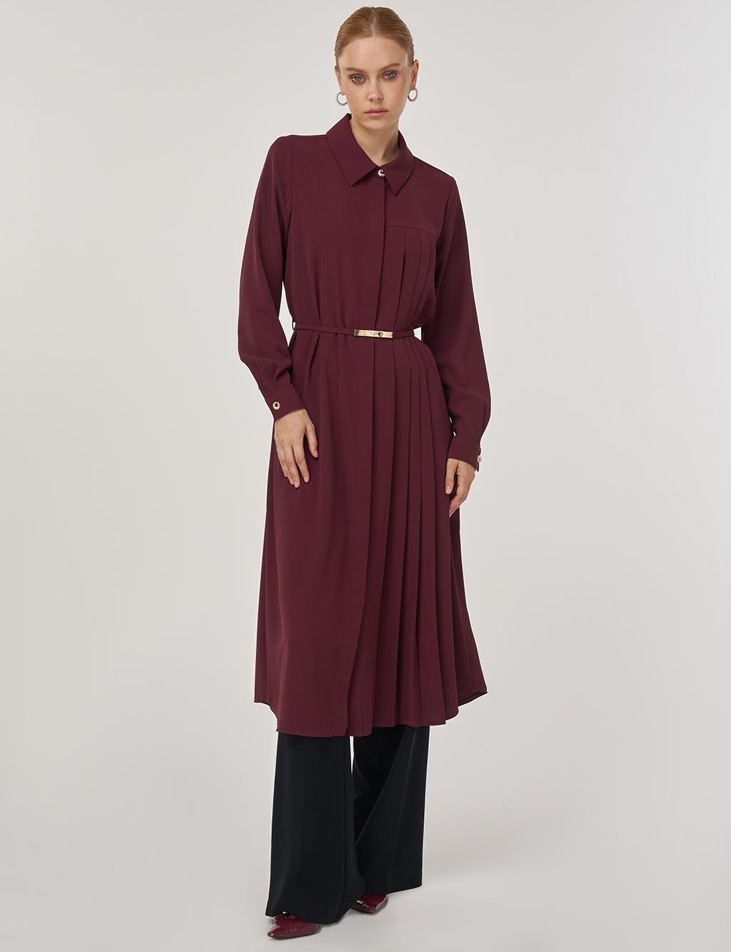 Pileli Uzun Tunik Bordo