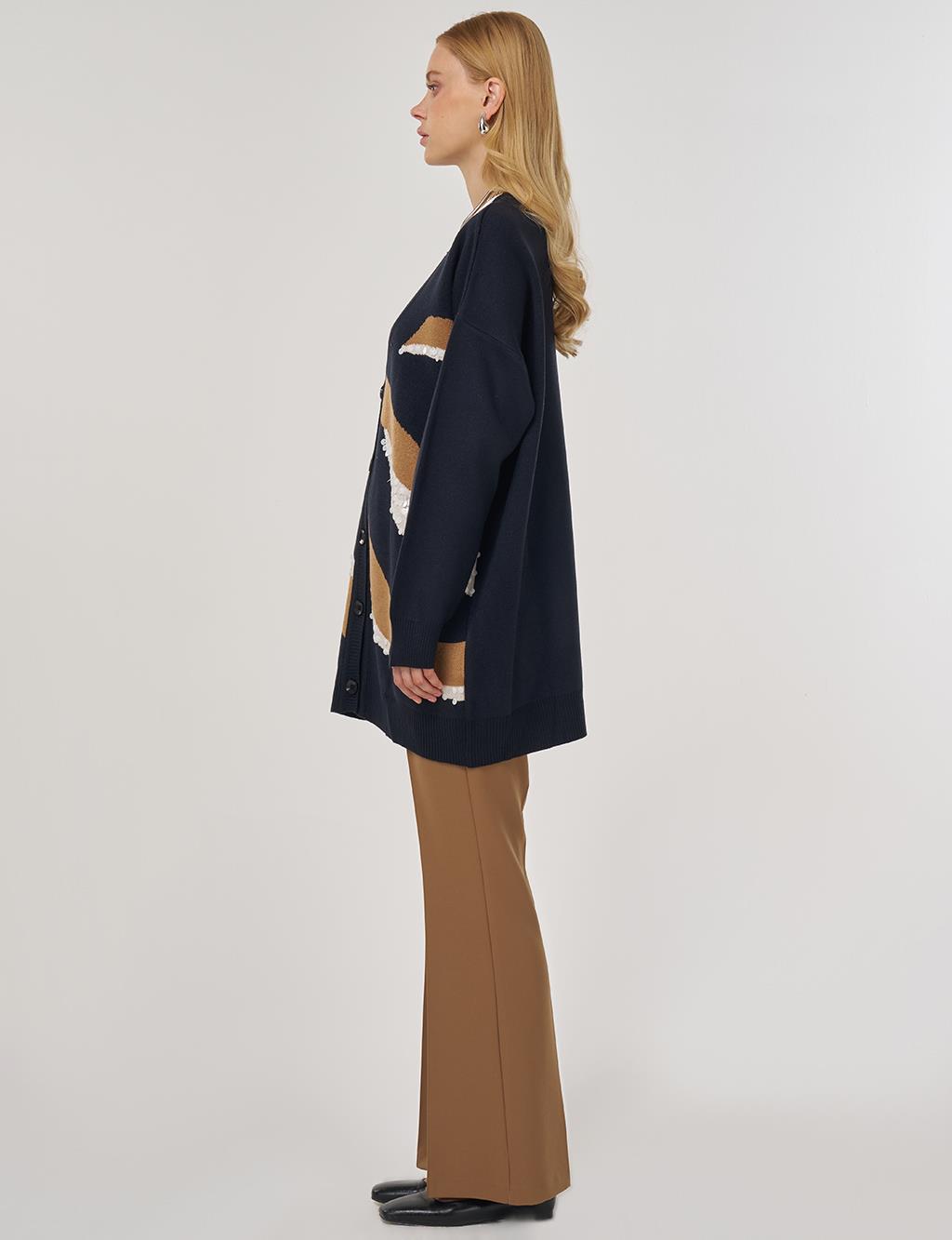 Color-Block Knit Cardigan Navy
