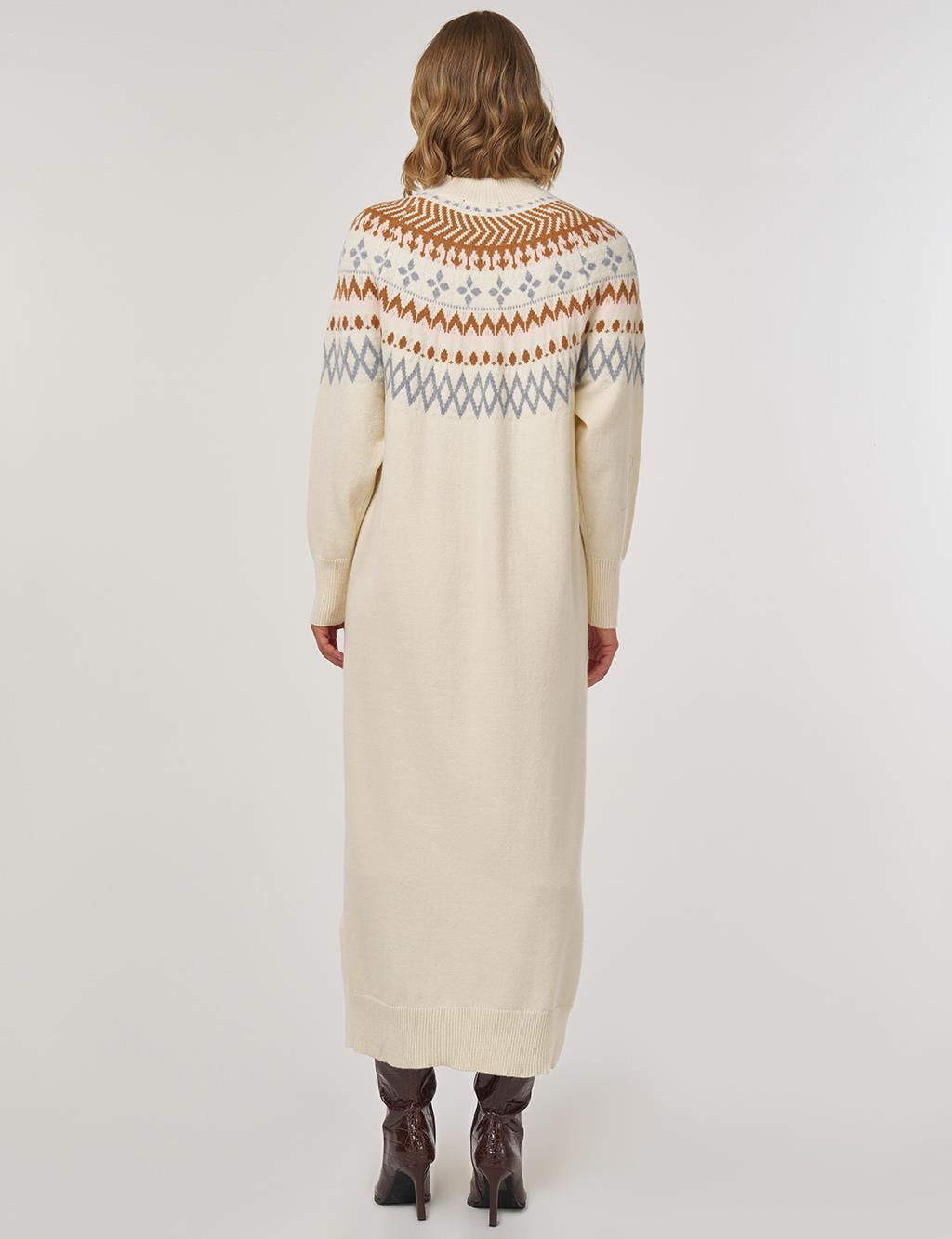 Patterned Knit Dress Cream