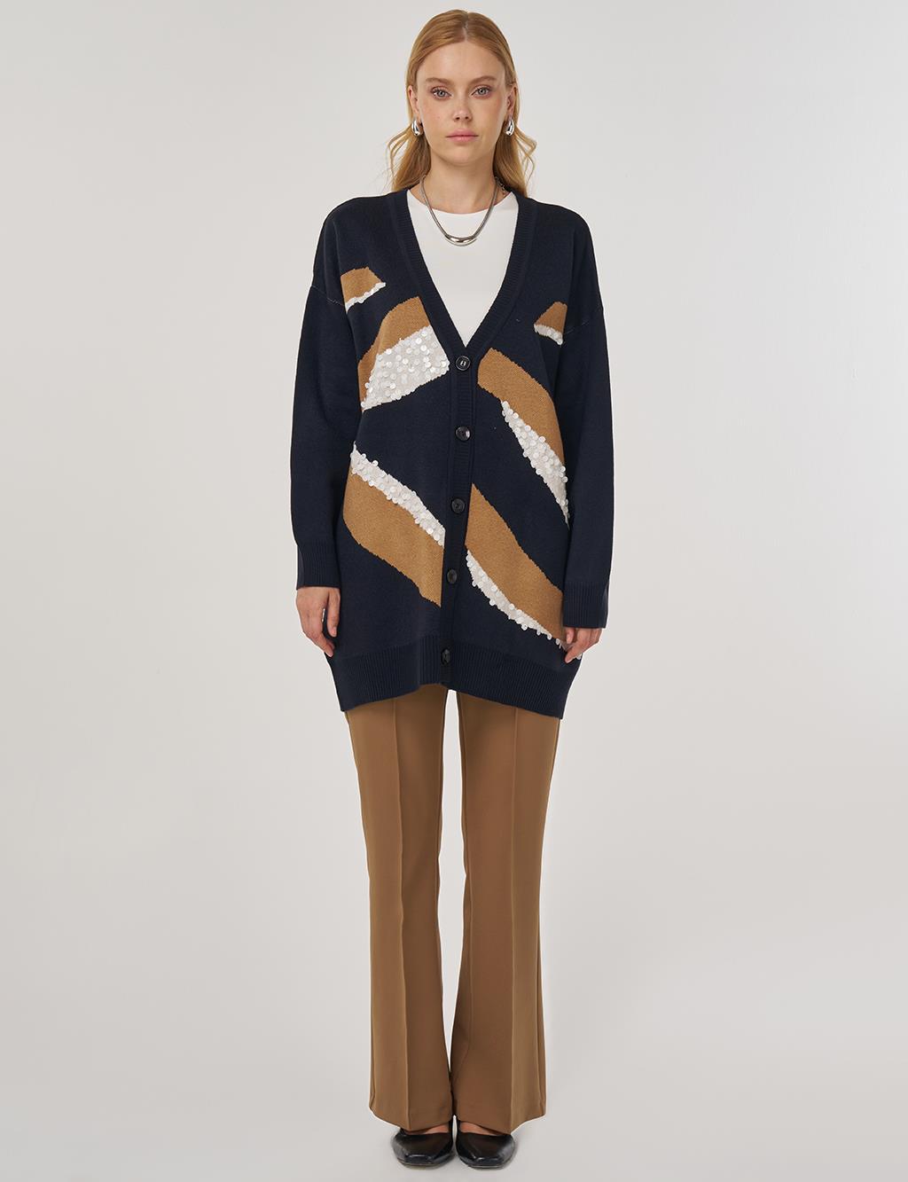 Color-Block Knit Cardigan Navy