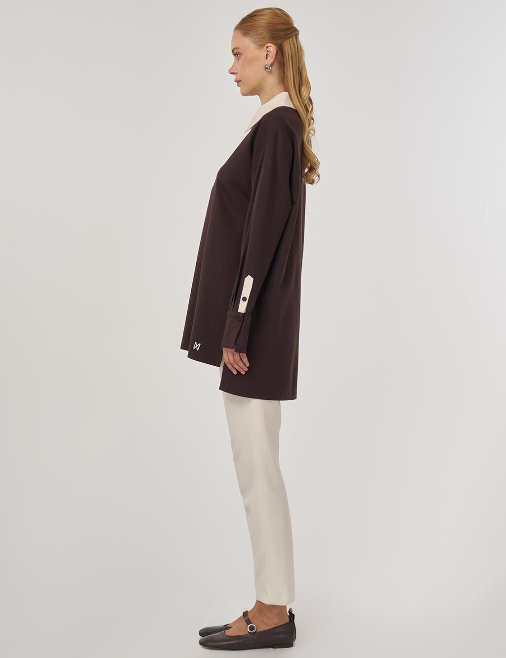 Cuff Detailed Tunic Dark Brown