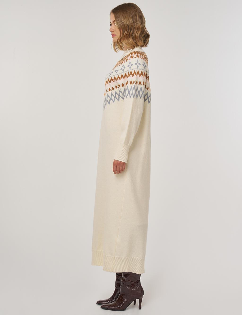 Patterned Knit Dress Cream