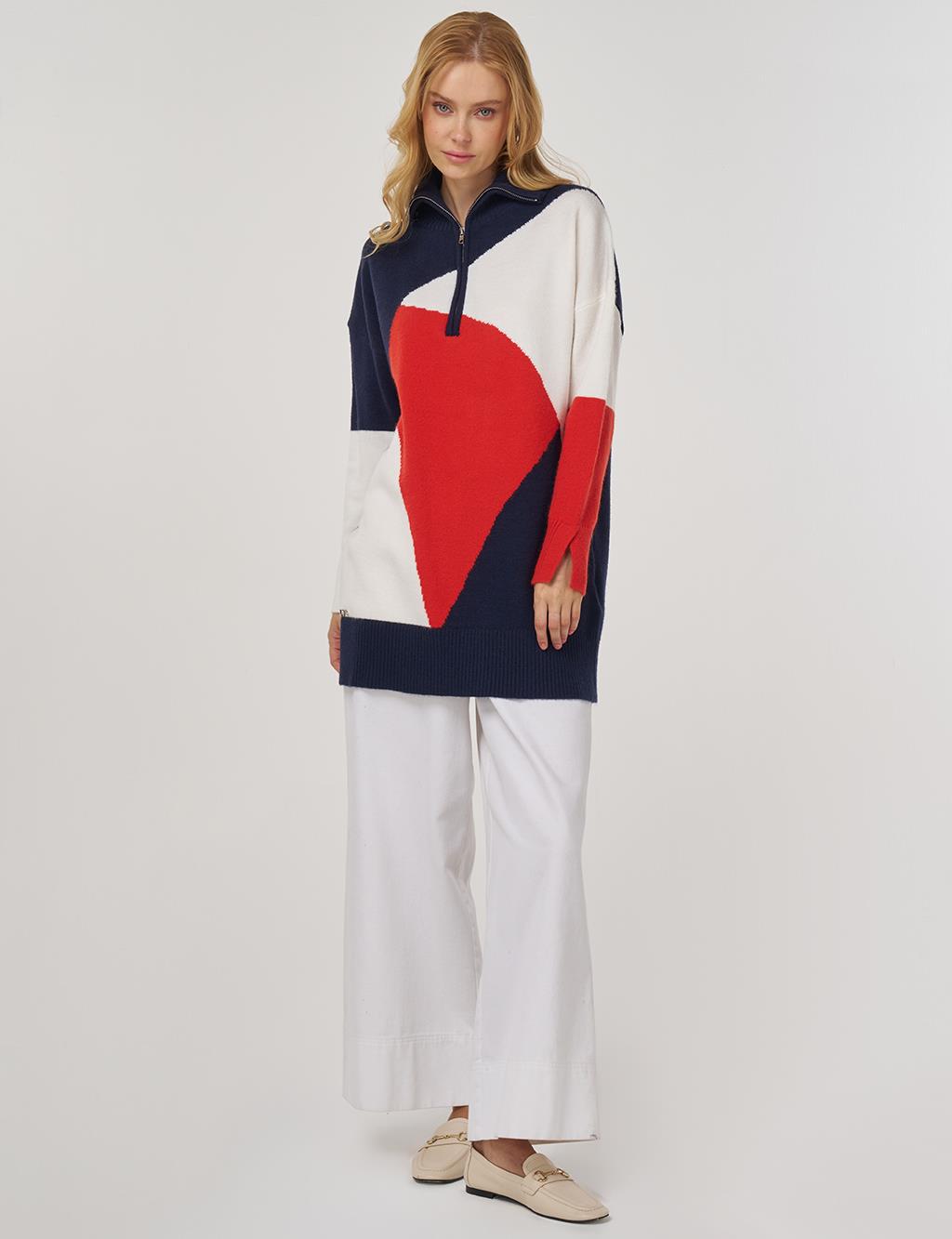 Color-Blocked Knit Tunic in Coral