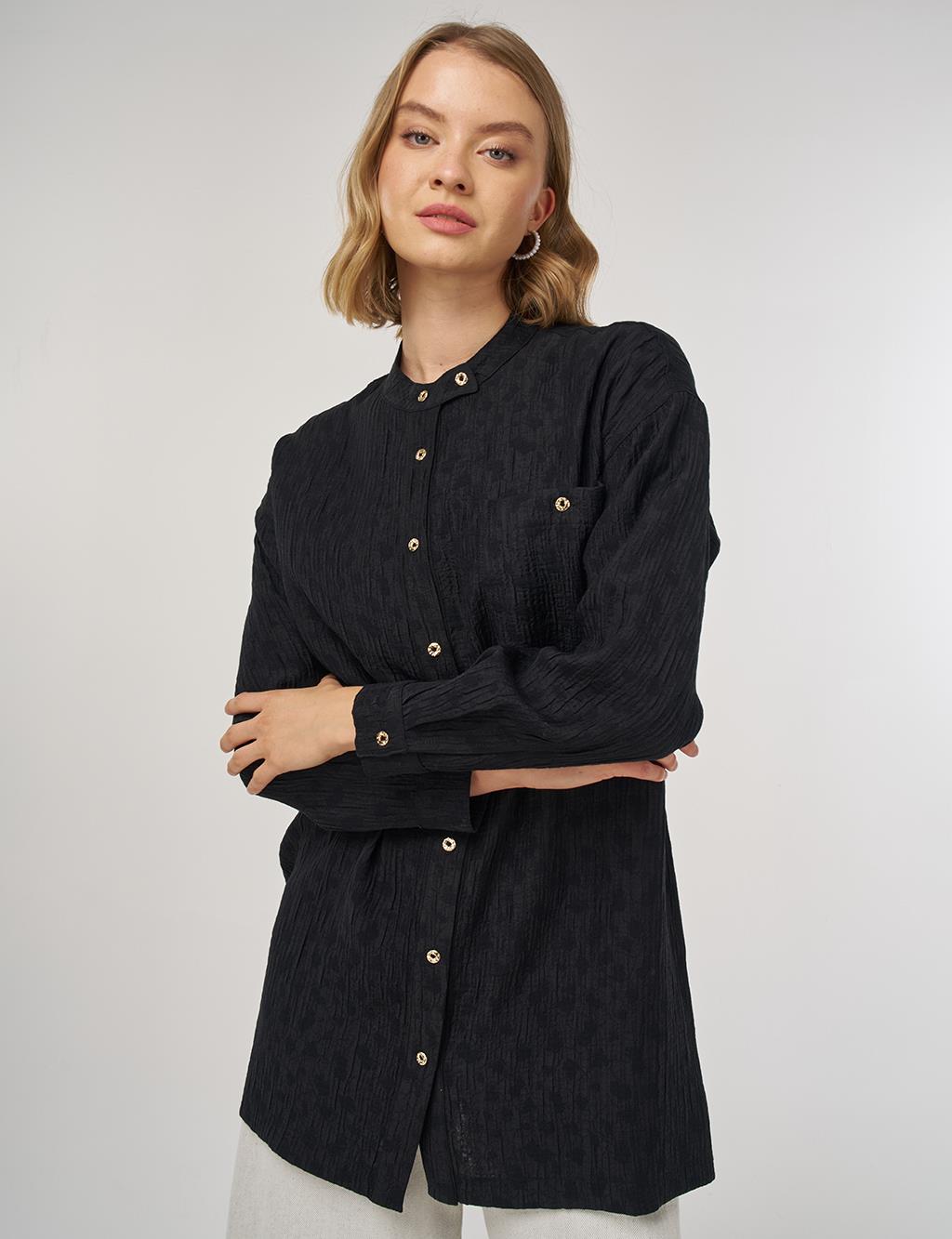 Hakim Yaka Lyocell Bluz Siyah