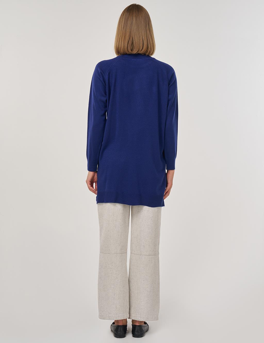 Stone-Embellished Knit Tunic in Indigo