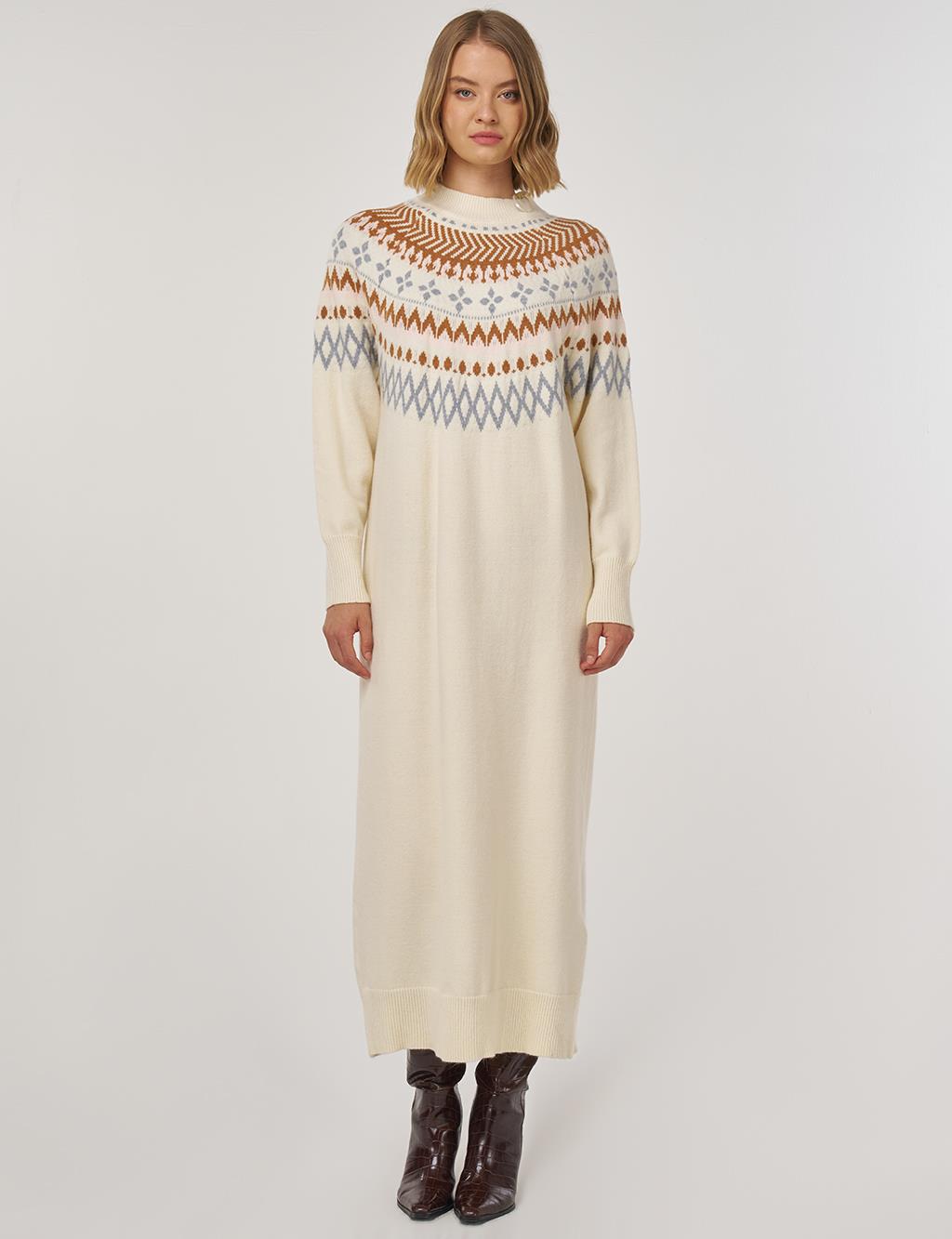 Patterned Knit Dress Cream