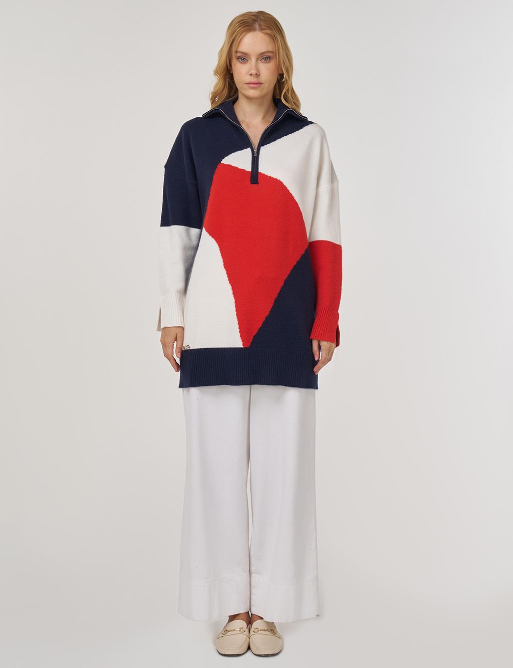 Color-Blocked Knit Tunic in Coral