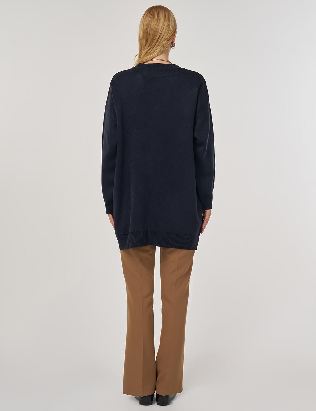 Color-Block Knit Cardigan Navy