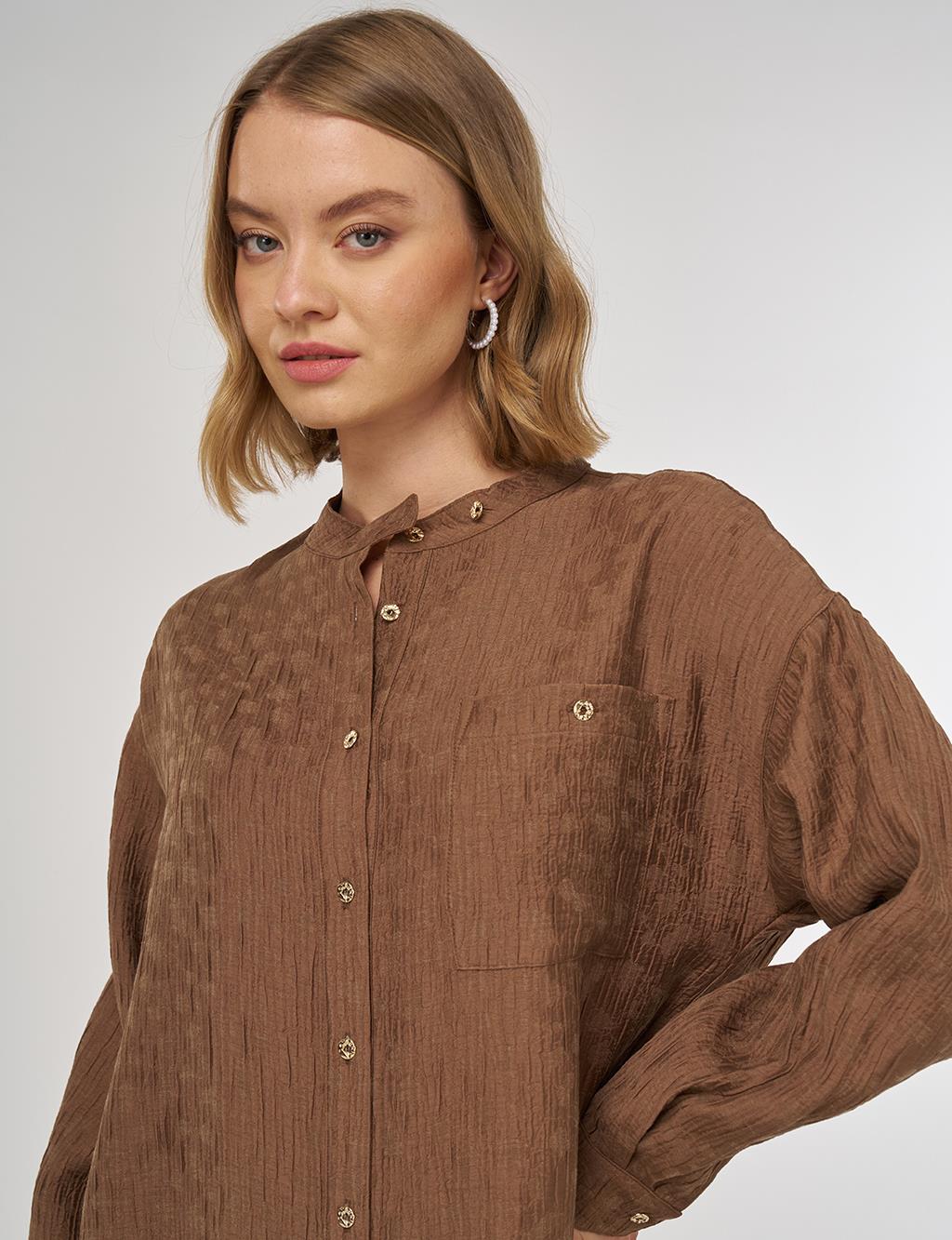 Hakim Yaka Lyocell Bluz Koyu Oliv