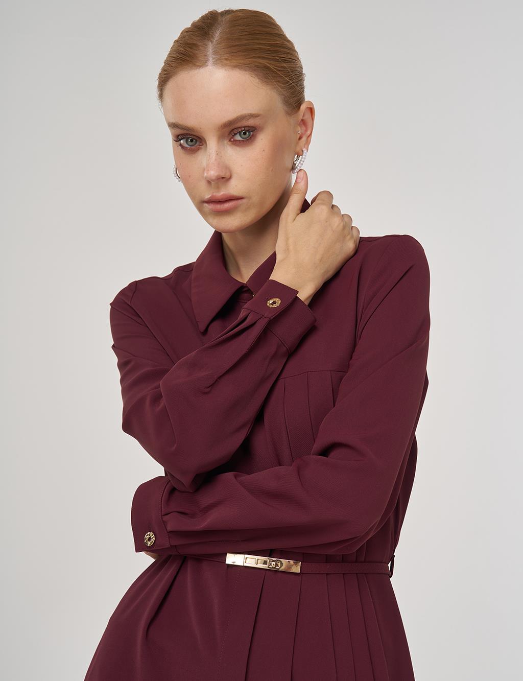 Pileli Uzun Tunik Bordo