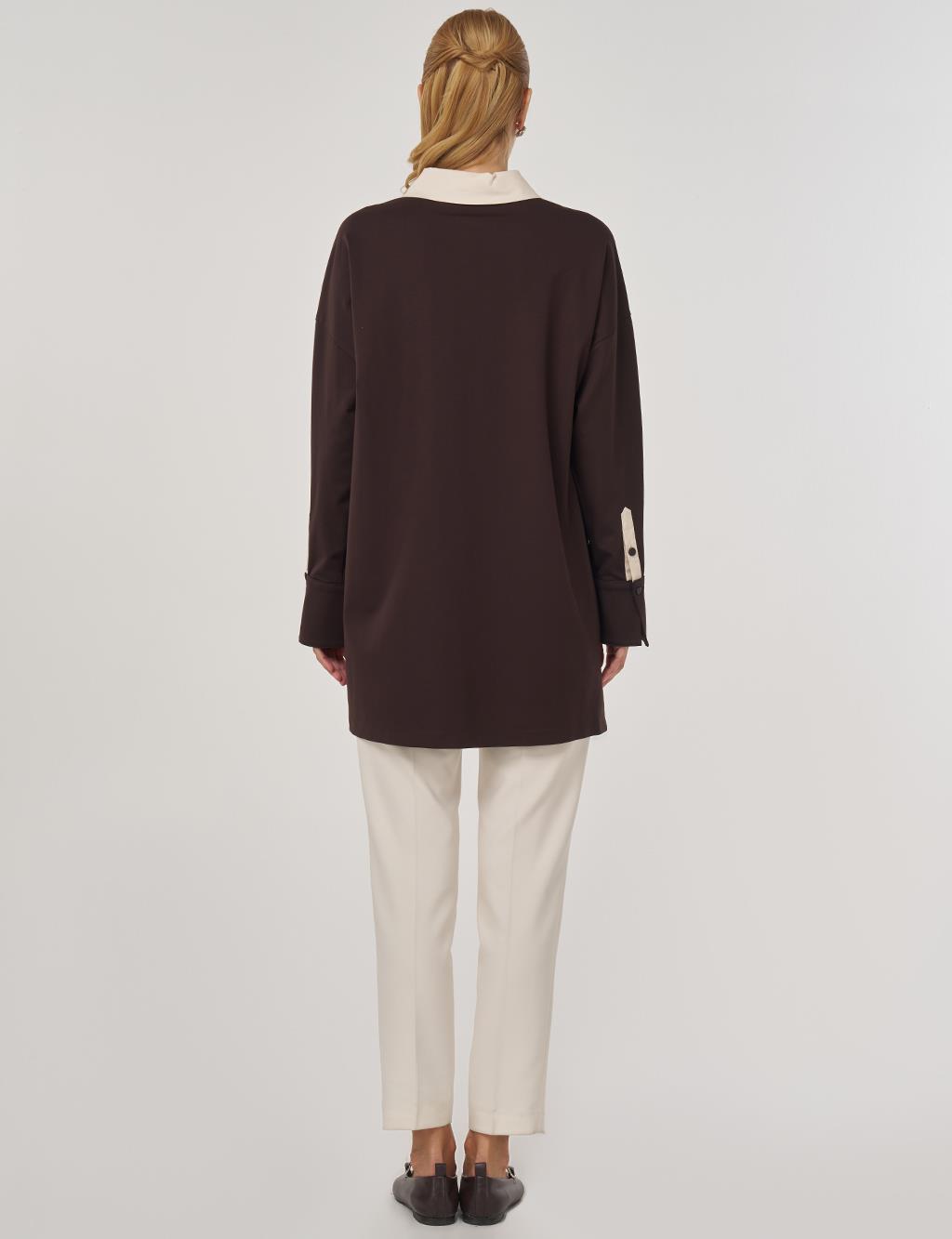 Cuff Detailed Tunic Dark Brown