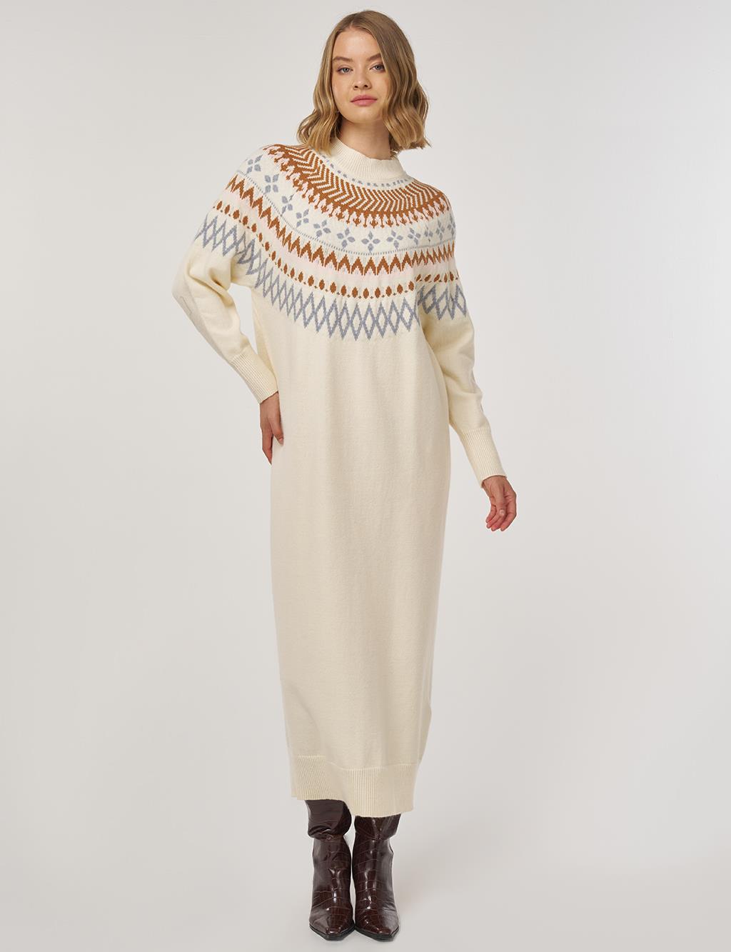 Patterned Knit Dress Cream
