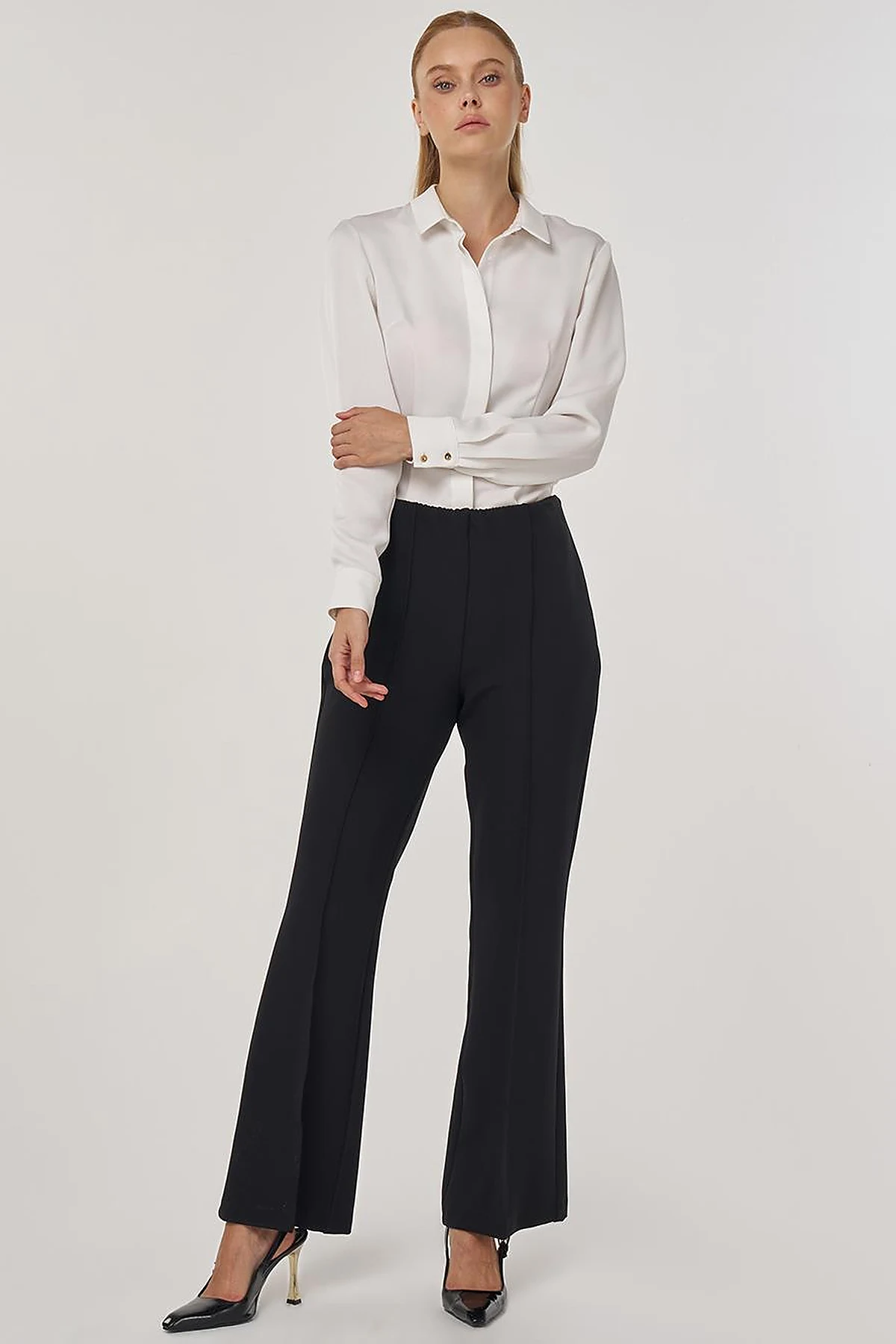 Flare Fit Fringed Hem Pants in Black