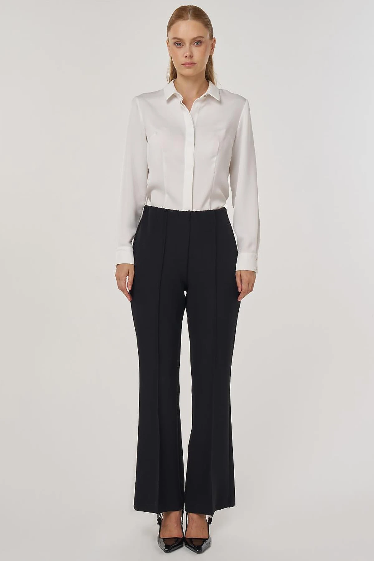 Flare Fit Fringed Hem Pants in Black