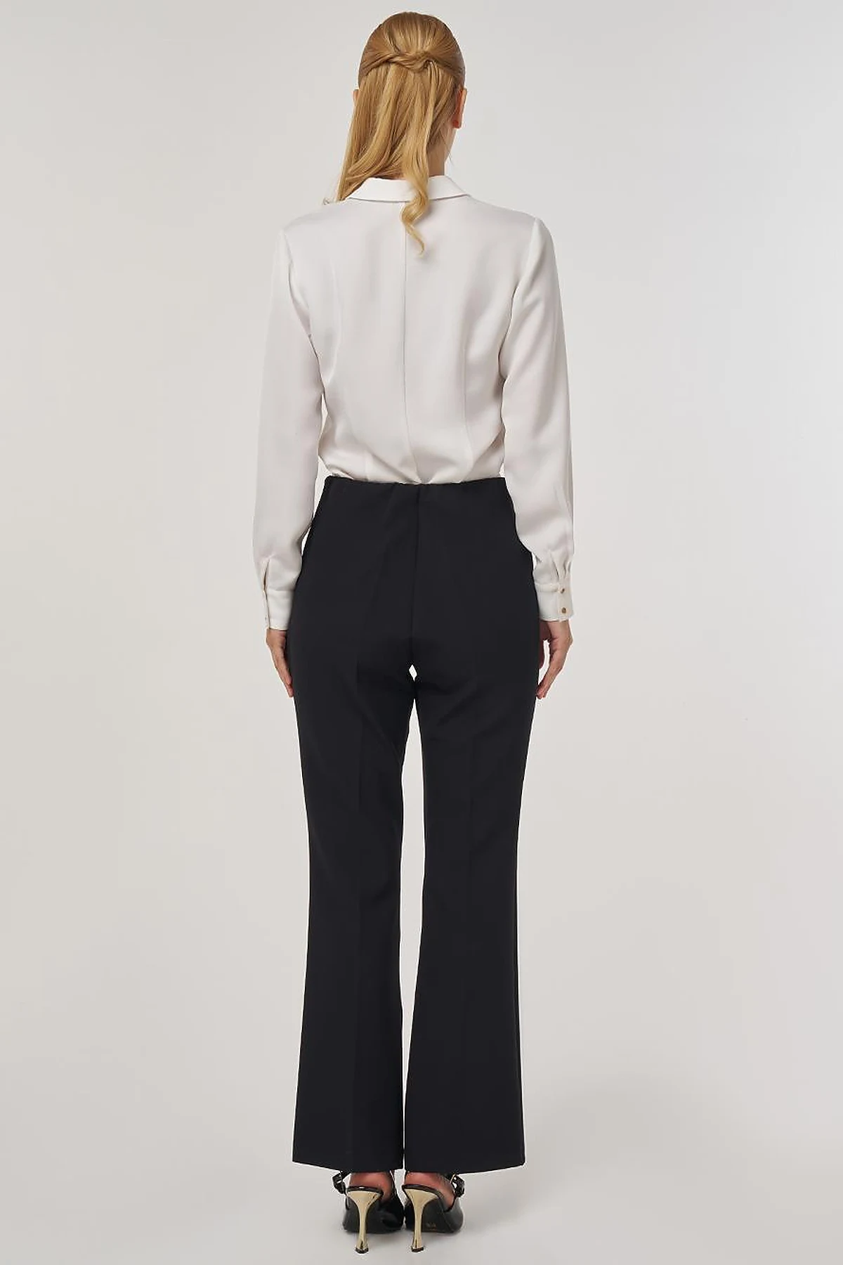 Flare Fit Fringed Hem Pants in Black