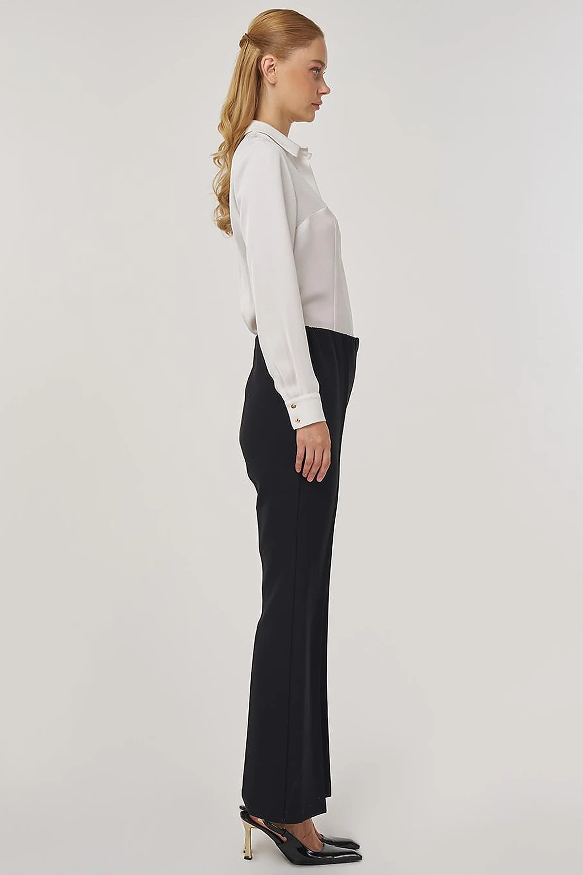 Flare Fit Fringed Hem Pants in Black