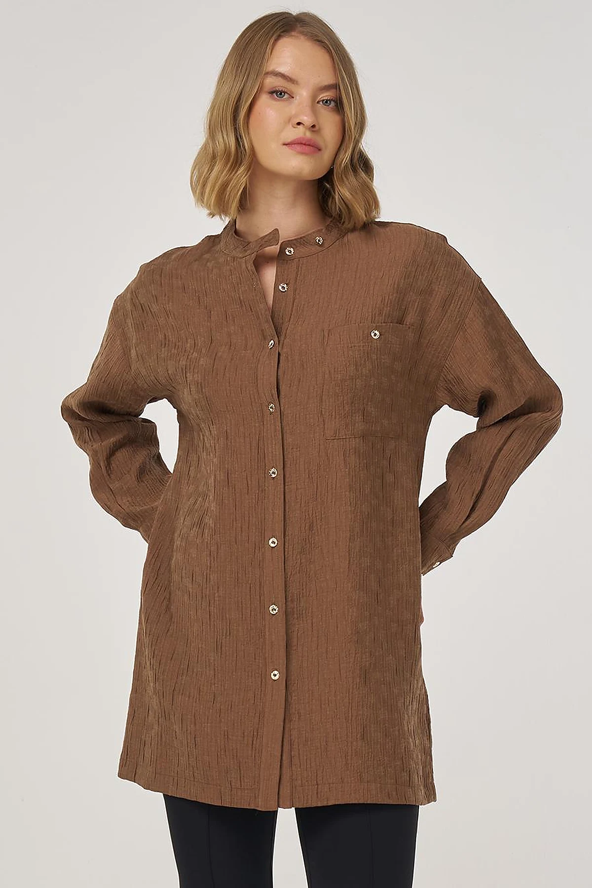 Mandarin Collar Lyocell Blouse Dark Olive