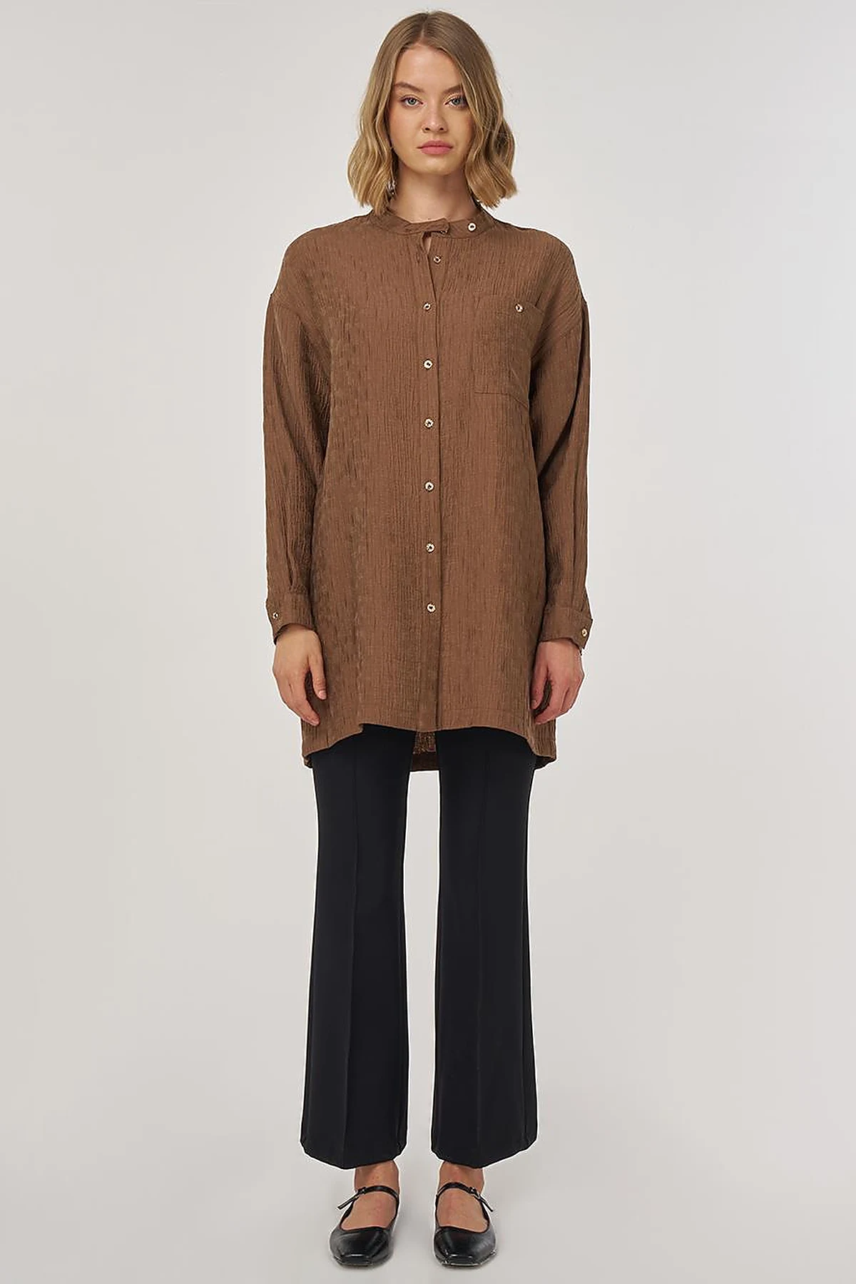 Mandarin Collar Lyocell Blouse Dark Olive