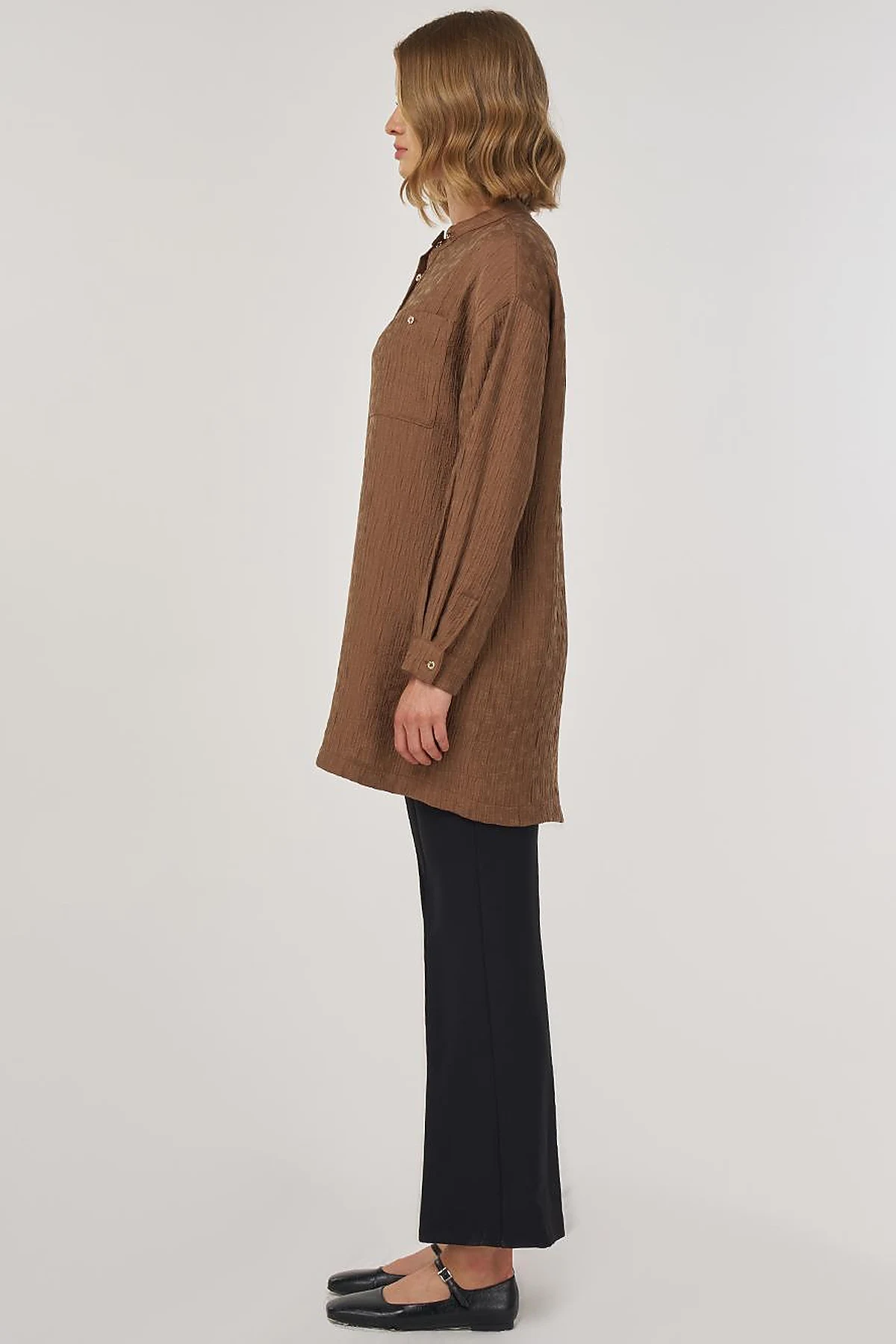 Mandarin Collar Lyocell Blouse Dark Olive