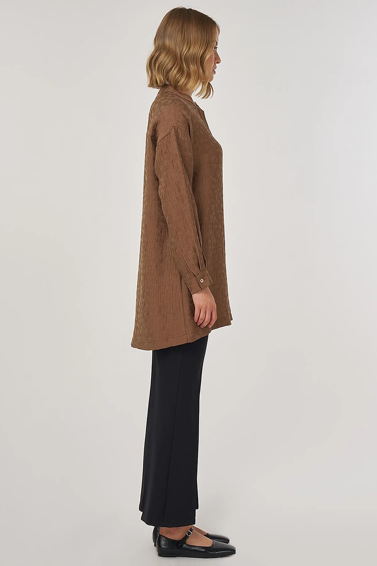 Mandarin Collar Lyocell Blouse Dark Olive