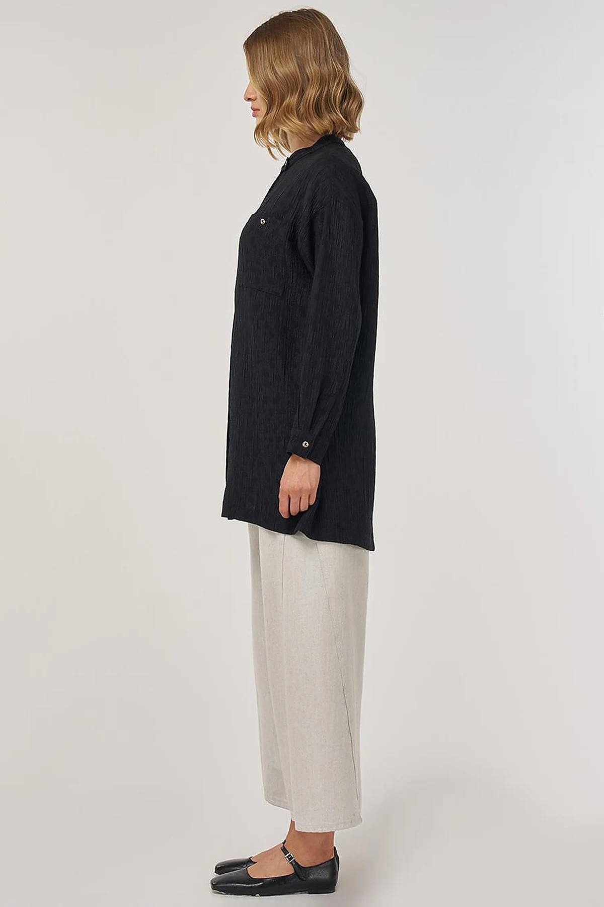 Mandarin Collar Lyocell Blouse Black